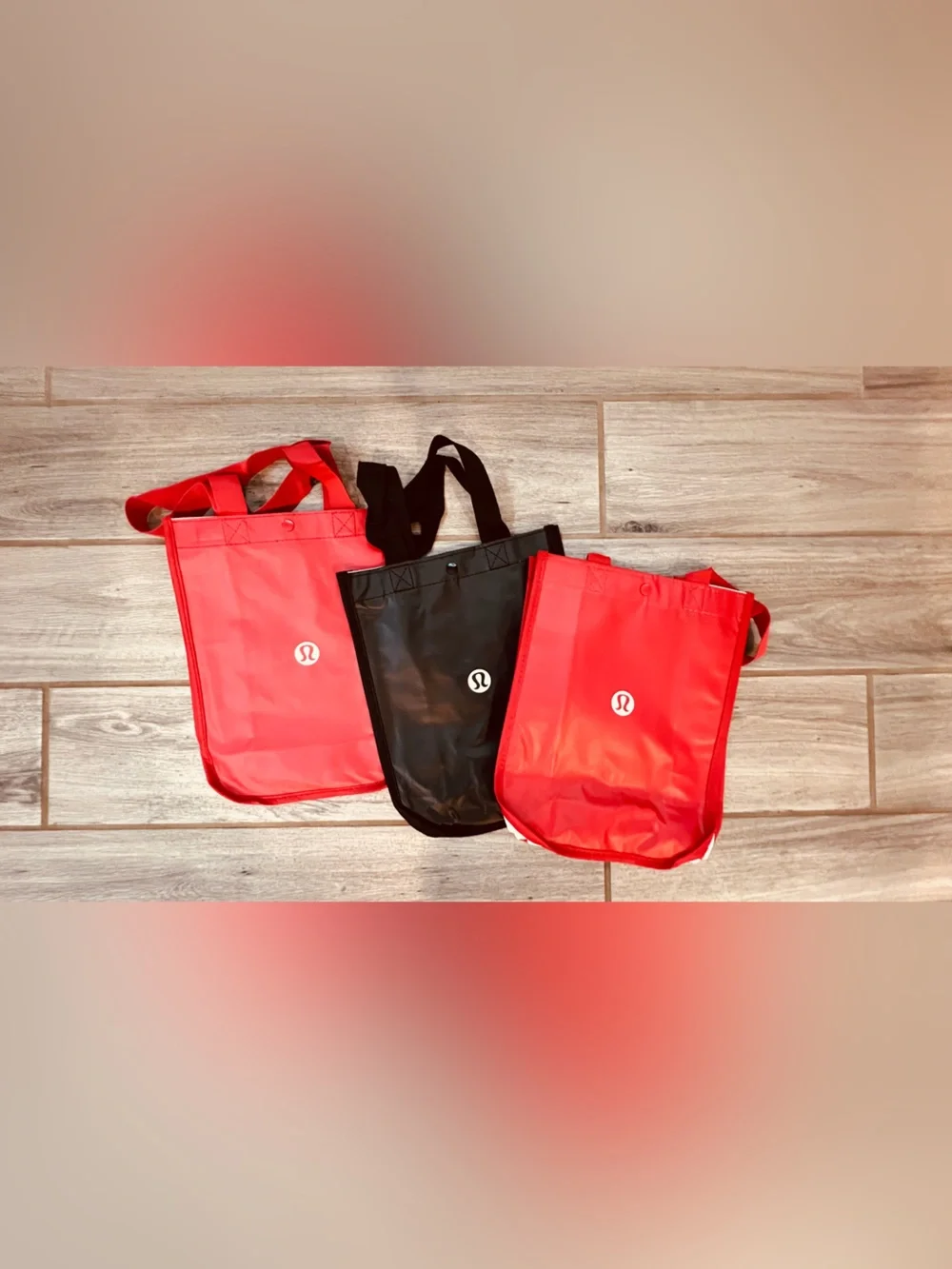 Lululemon Reusable Tote Bag Bundle | 3 Small Bags | 2 Red & 1 Black | Authentic